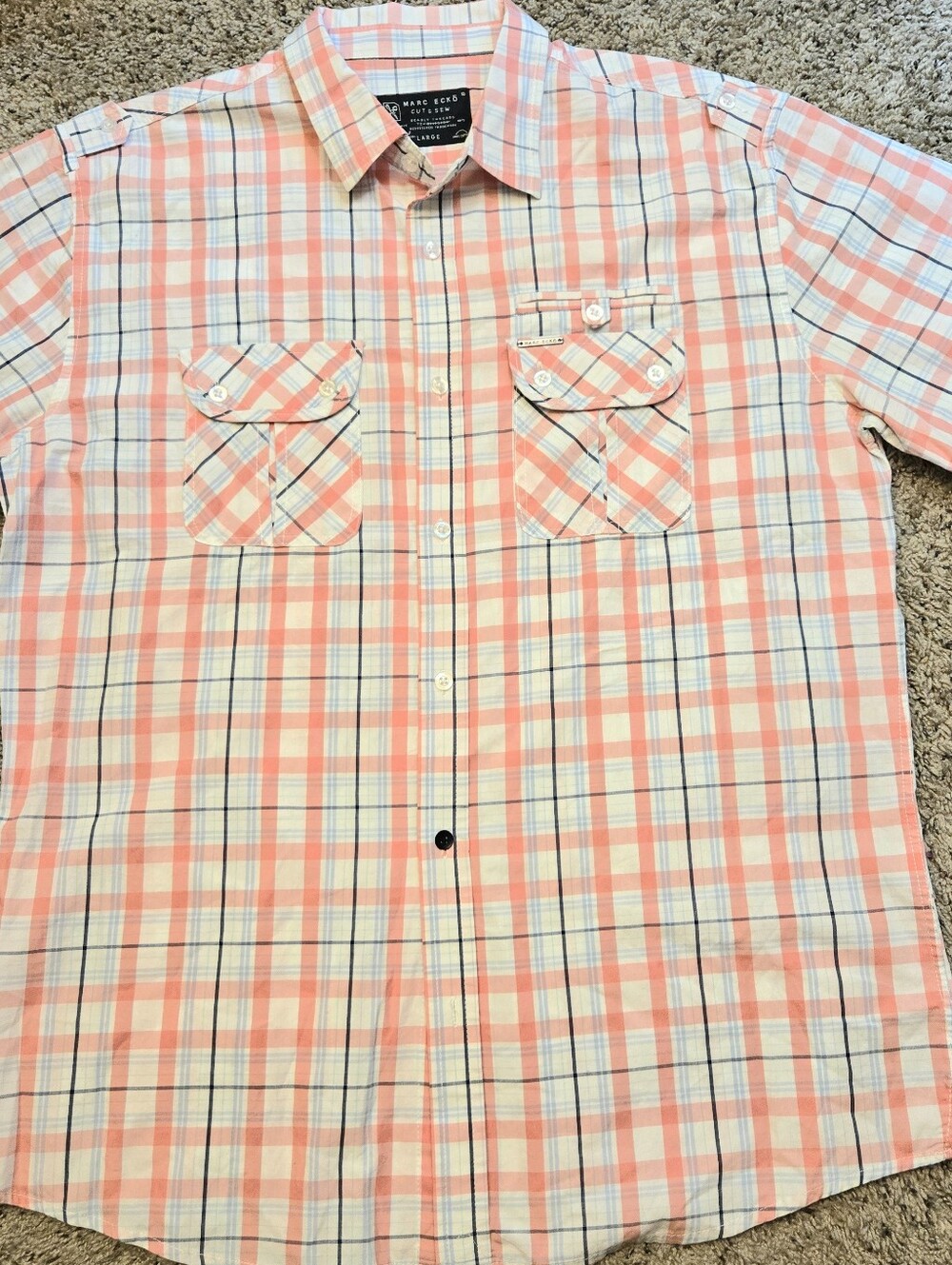 Marc Ecko Red and Blue Plaid Short-Sleeve Button-Down Shirt LG